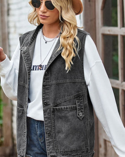 Sleeveless Denim Top with A Detachable Hood - THE AMERICAN BLUE