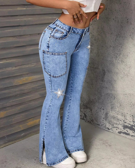 Slit Star Flare Leg Jeans - THE AMERICAN BLUE