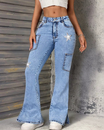Slit Star Flare Leg Jeans - THE AMERICAN BLUE