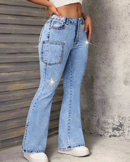 Slit Star Flare Leg Jeans - THE AMERICAN BLUE