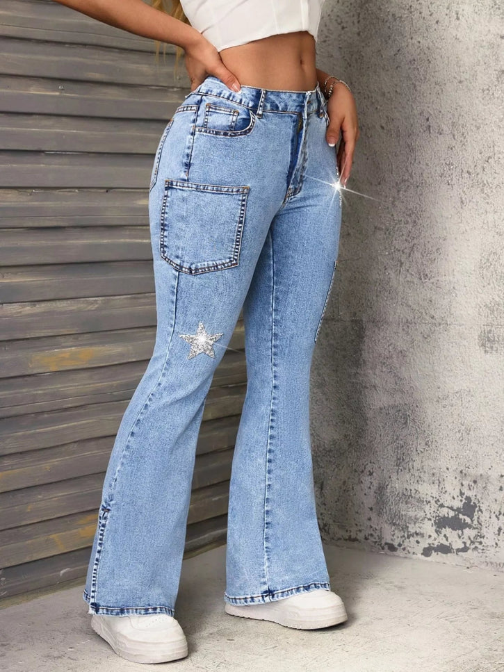 Slit Star Flare Leg Jeans - THE AMERICAN BLUE