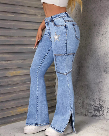 Slit Star Flare Leg Jeans - THE AMERICAN BLUE