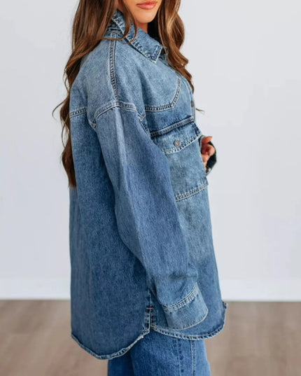 Snap Down Dropped Shoulder Denim Jacket - THE AMERICAN BLUE