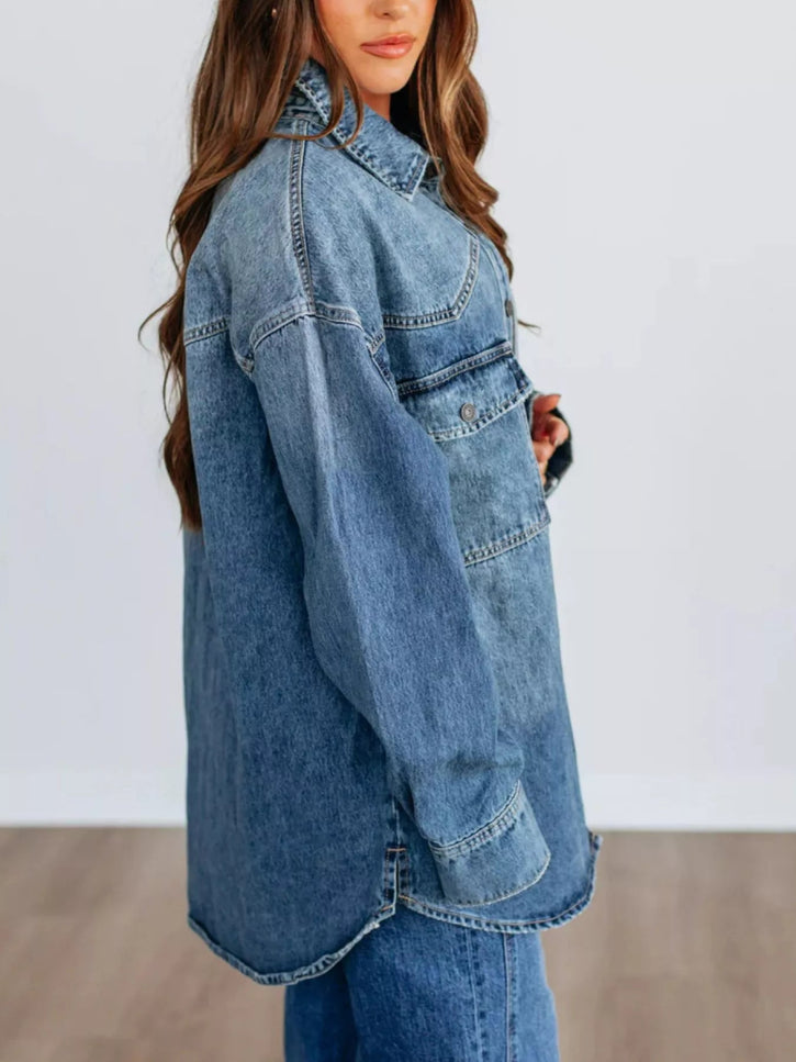 Snap Down Dropped Shoulder Denim Jacket - THE AMERICAN BLUE