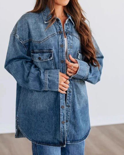 Snap Down Dropped Shoulder Denim Jacket - THE AMERICAN BLUE