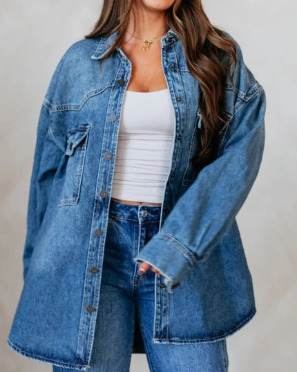Snap Down Dropped Shoulder Denim Jacket - THE AMERICAN BLUE