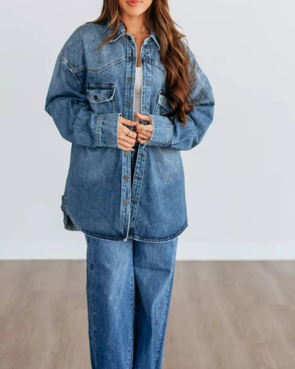 Snap Down Dropped Shoulder Denim Jacket - THE AMERICAN BLUE