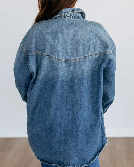 Snap Down Dropped Shoulder Denim Jacket - THE AMERICAN BLUE