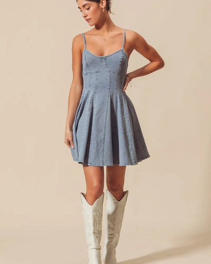 SO ME A Line Fit and Flare Denim Mini Dress - THE AMERICAN BLUE