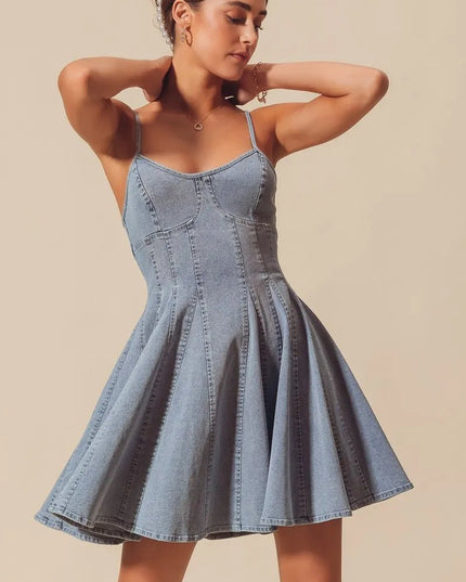 SO ME A Line Fit and Flare Denim Mini Dress - THE AMERICAN BLUE