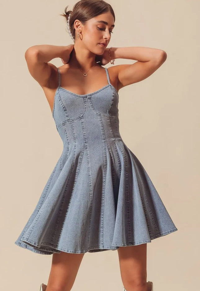 SO ME A Line Fit and Flare Denim Mini Dress - THE AMERICAN BLUE