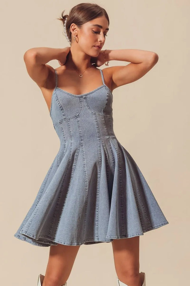 SO ME A Line Fit and Flare Denim Mini Dress - THE AMERICAN BLUE