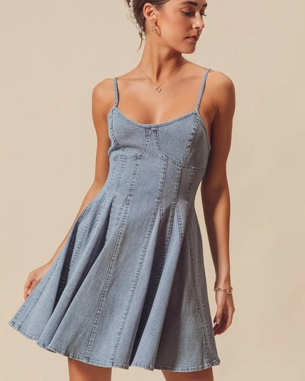 SO ME A Line Fit and Flare Denim Mini Dress - THE AMERICAN BLUE