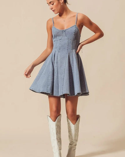 SO ME A Line Fit and Flare Denim Mini Dress - THE AMERICAN BLUE