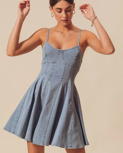 SO ME A Line Fit and Flare Denim Mini Dress - THE AMERICAN BLUE