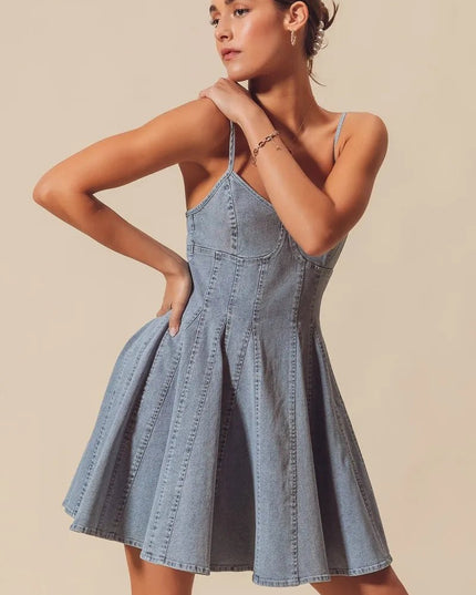 SO ME A Line Fit and Flare Denim Mini Dress - THE AMERICAN BLUE