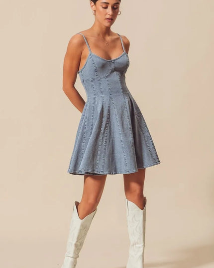 SO ME A Line Fit and Flare Denim Mini Dress - THE AMERICAN BLUE