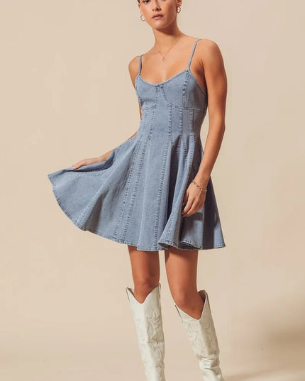 SO ME A Line Fit and Flare Denim Mini Dress - THE AMERICAN BLUE