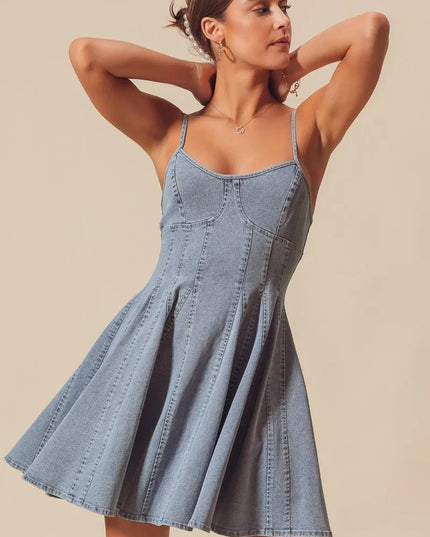 SO ME A Line Fit and Flare Denim Mini Dress - THE AMERICAN BLUE