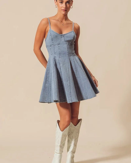 SO ME A Line Fit and Flare Denim Mini Dress - THE AMERICAN BLUE