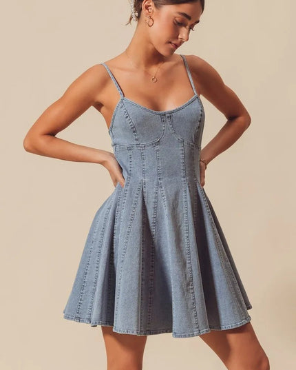 SO ME A Line Fit and Flare Denim Mini Dress - THE AMERICAN BLUE