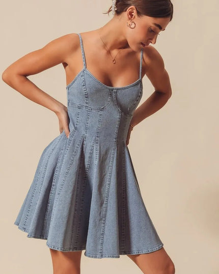 SO ME A Line Fit and Flare Denim Mini Dress - THE AMERICAN BLUE