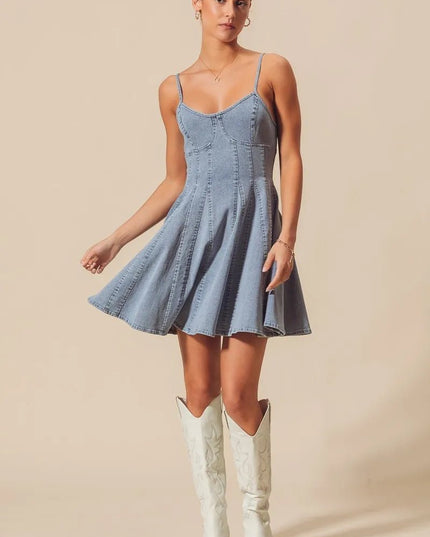 SO ME A Line Fit and Flare Denim Mini Dress - THE AMERICAN BLUE