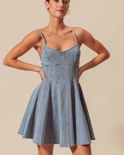 SO ME A Line Fit and Flare Denim Mini Dress - THE AMERICAN BLUE