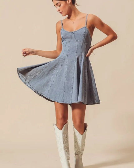 SO ME A Line Fit and Flare Denim Mini Dress - THE AMERICAN BLUE