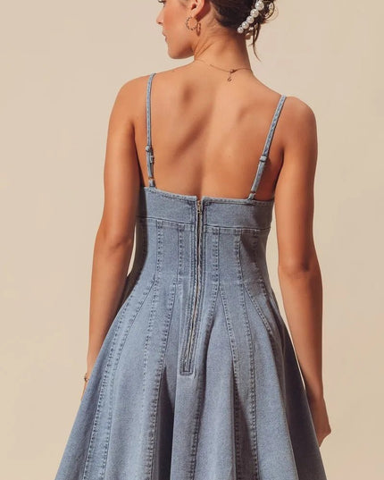 SO ME A Line Fit and Flare Denim Mini Dress - THE AMERICAN BLUE