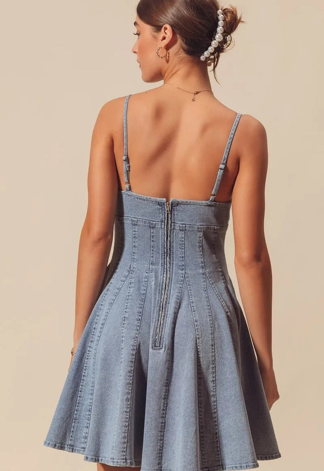 SO ME A Line Fit and Flare Denim Mini Dress - THE AMERICAN BLUE