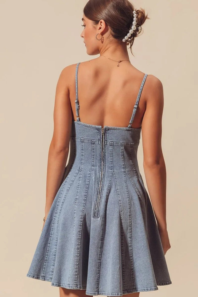 SO ME A Line Fit and Flare Denim Mini Dress - THE AMERICAN BLUE