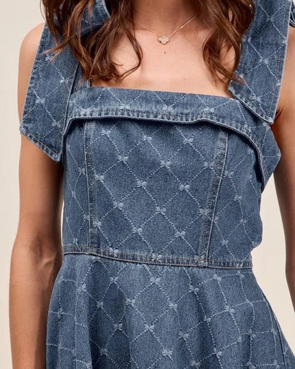 SO ME A Line Fit and Flare Diamond Bow Ribbon Denim Dres - THE AMERICAN BLUE