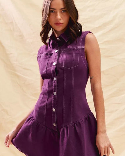 SO ME Button Down Sleeveless Collared Game Day Mini Dress - THE AMERICAN BLUE