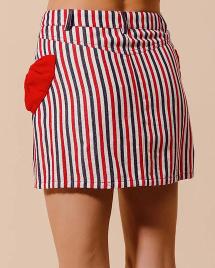 SO ME Contrast Bow Knot Pocket Fourth Of July Denim Skirt - THE AMERICAN BLUE