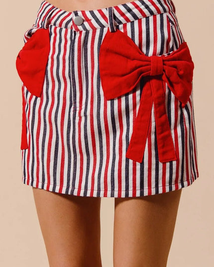 SO ME Contrast Bow Knot Pocket Fourth Of July Denim Skirt - THE AMERICAN BLUE