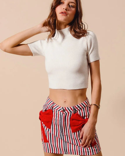 SO ME Contrast Bow Knot Pocket Fourth Of July Denim Skirt - THE AMERICAN BLUE