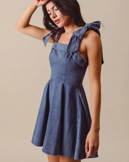 SO ME Fit and Flare Washed Gameday Dress - THE AMERICAN BLUE