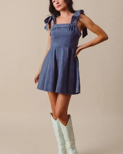 SO ME Fit and Flare Washed Gameday Dress - THE AMERICAN BLUE
