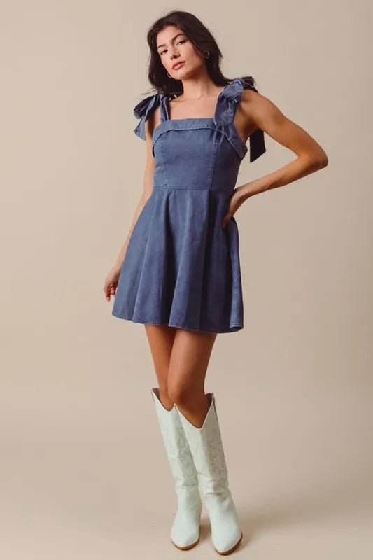 SO ME Fit and Flare Washed Gameday Dress - THE AMERICAN BLUE