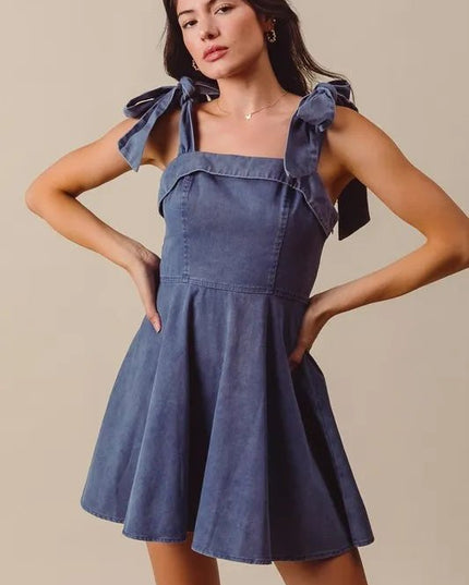 SO ME Fit and Flare Washed Gameday Dress - THE AMERICAN BLUE