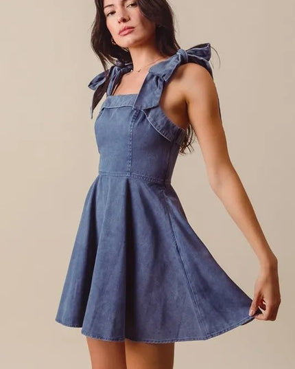 SO ME Fit and Flare Washed Gameday Dress - THE AMERICAN BLUE