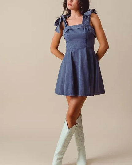 SO ME Fit and Flare Washed Gameday Dress - THE AMERICAN BLUE
