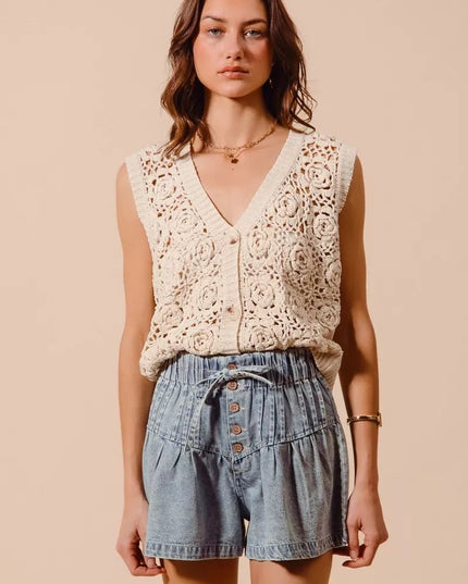SO ME Flared Denim Shorts with Elasticized Waist - THE AMERICAN BLUE