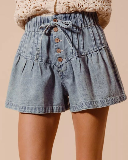 SO ME Flared Denim Shorts with Elasticized Waist - THE AMERICAN BLUE