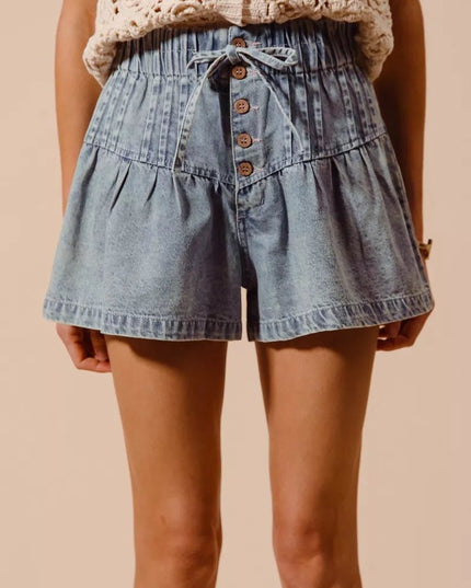 SO ME Flared Denim Shorts with Elasticized Waist - THE AMERICAN BLUE