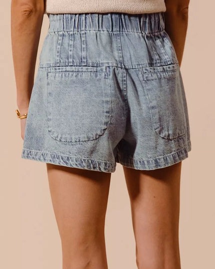 SO ME Flared Denim Shorts with Elasticized Waist - THE AMERICAN BLUE