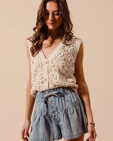 SO ME Flared Denim Shorts with Elasticized Waist - THE AMERICAN BLUE