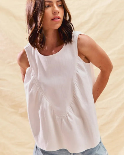 SO ME Game Day Color Denim Ruched Sleeveless Top - THE AMERICAN BLUE