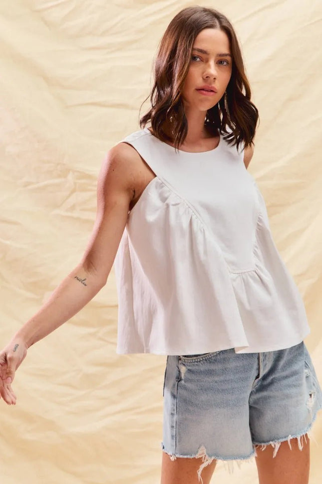 SO ME Game Day Color Denim Ruched Sleeveless Top - THE AMERICAN BLUE